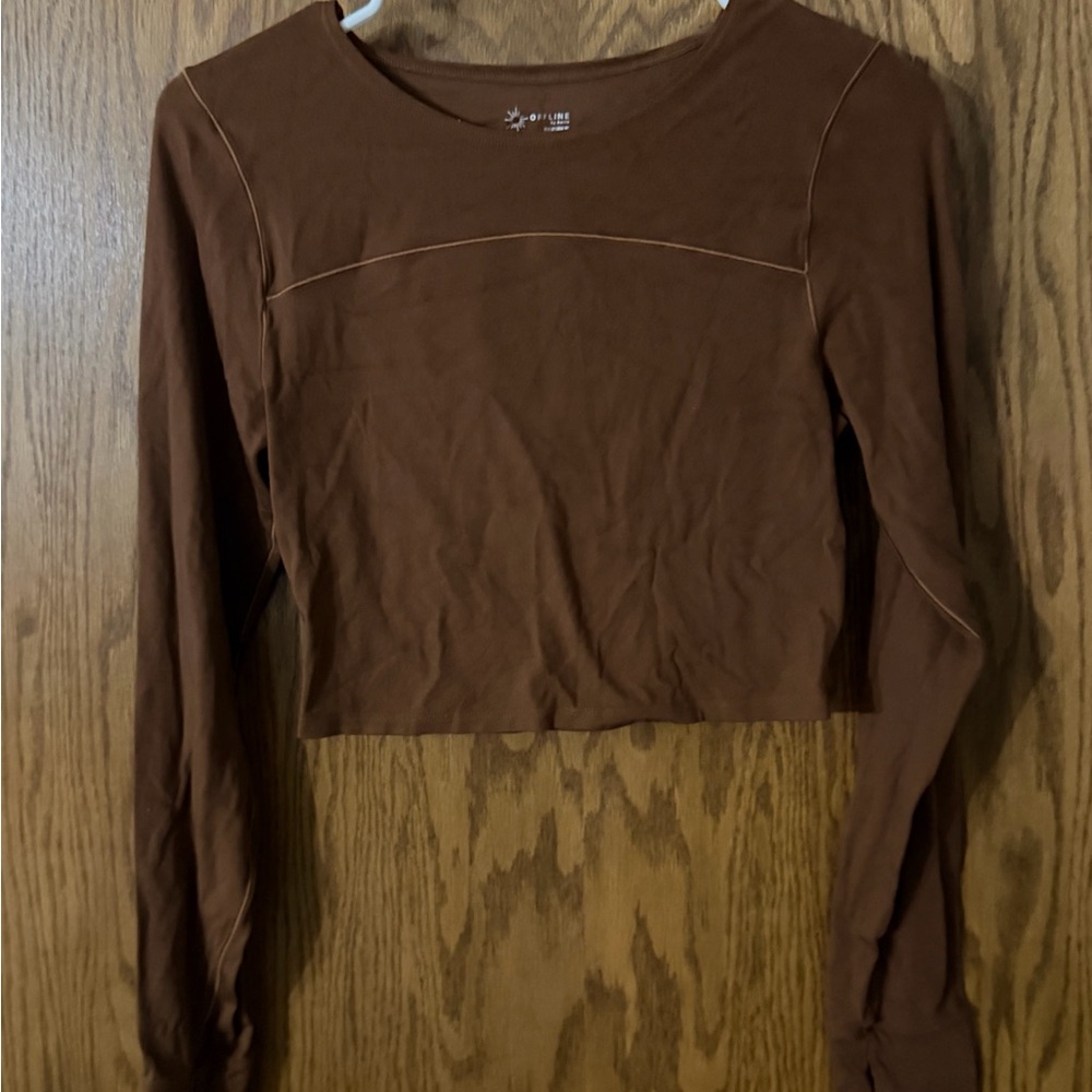 Aerie Brown Long Sleeve Crop Top